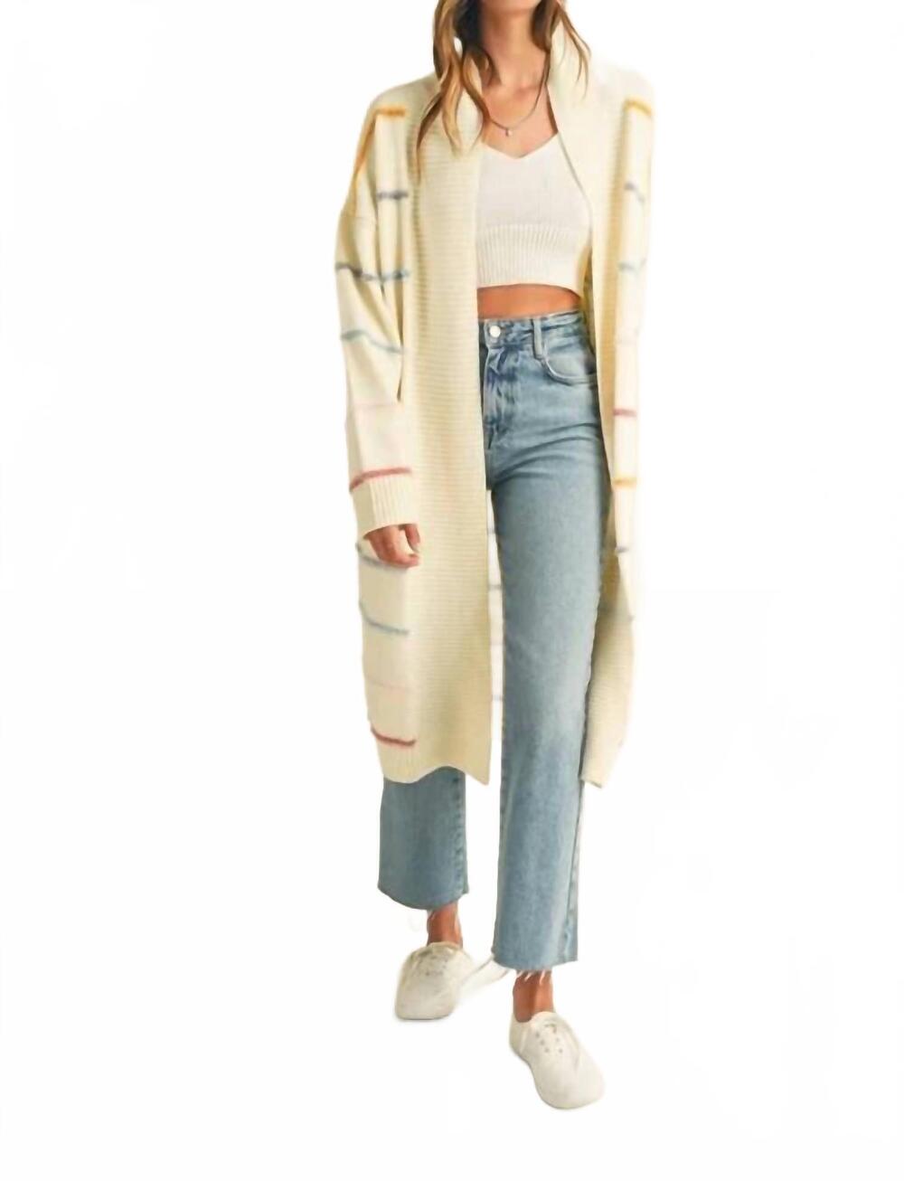 NEW MABLE stripe open long midi cardigan in multi - Picture 4 of 5